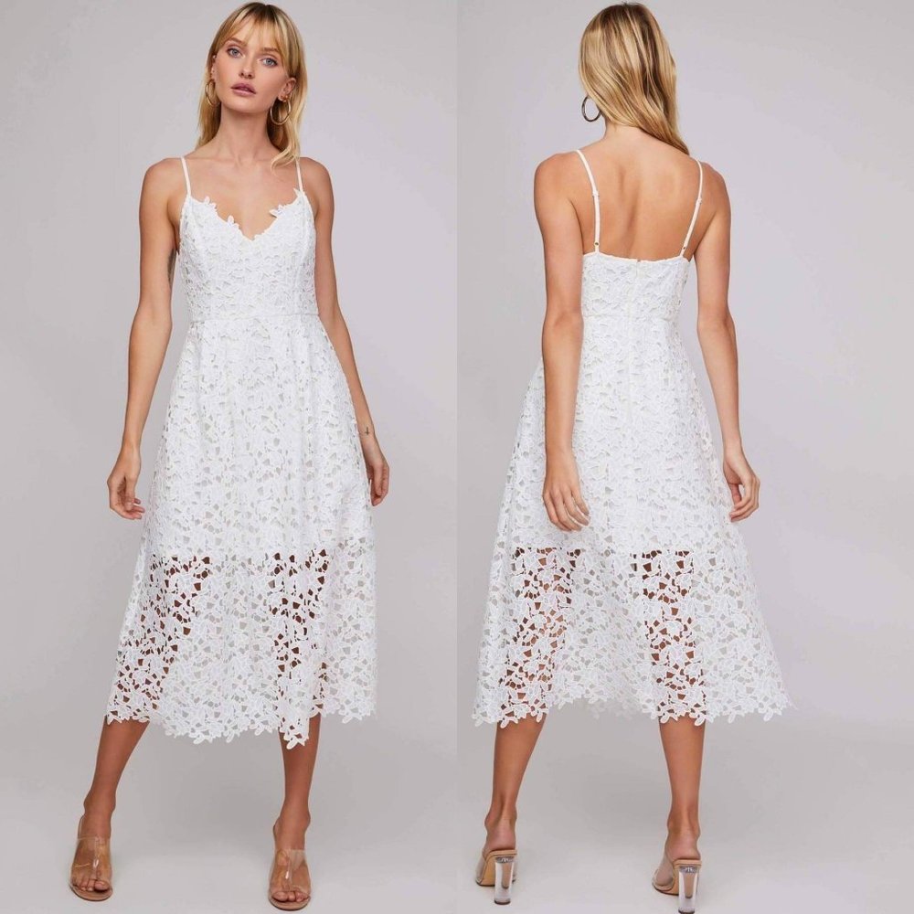 VICI | XS WHITE LACE A LINE MIDI DRESS
